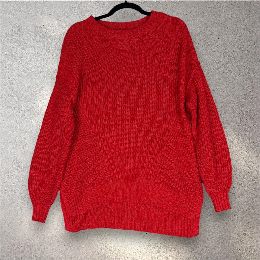 American Eagle Knit Crewneck Sweater Women's XXS Red Oversized Cozycore Academia - Picture 3 of 8